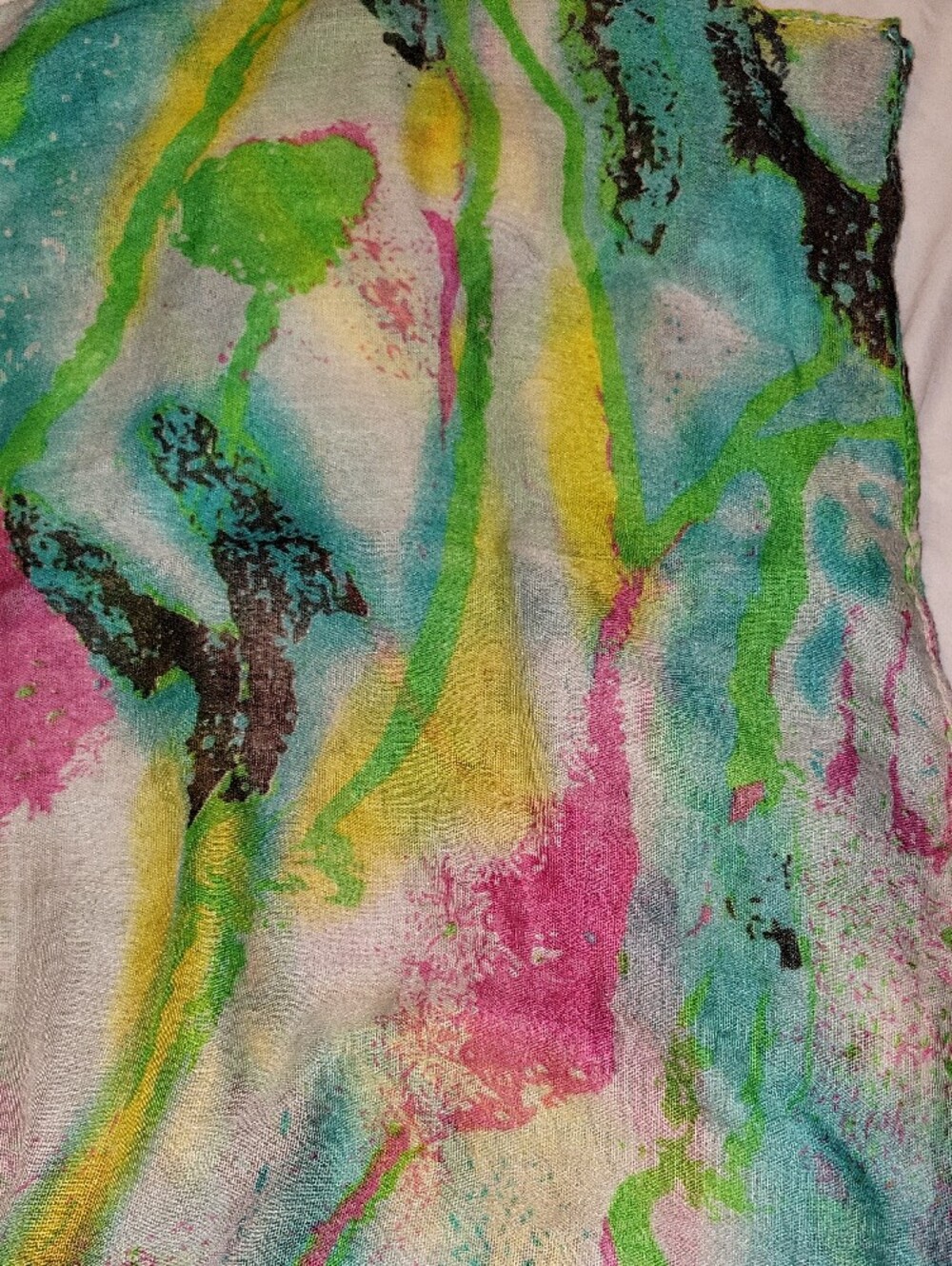 Lightweight Green & Blue Watercolor Print Infinity Scarf - Women's Accessory - Picture 4 of 7